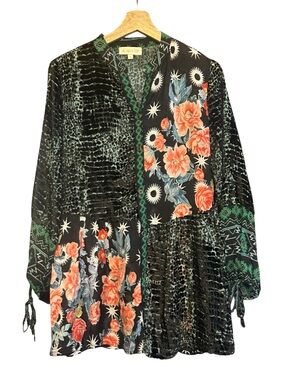 ALL ABOUT HER Mixed Print Button Down Top